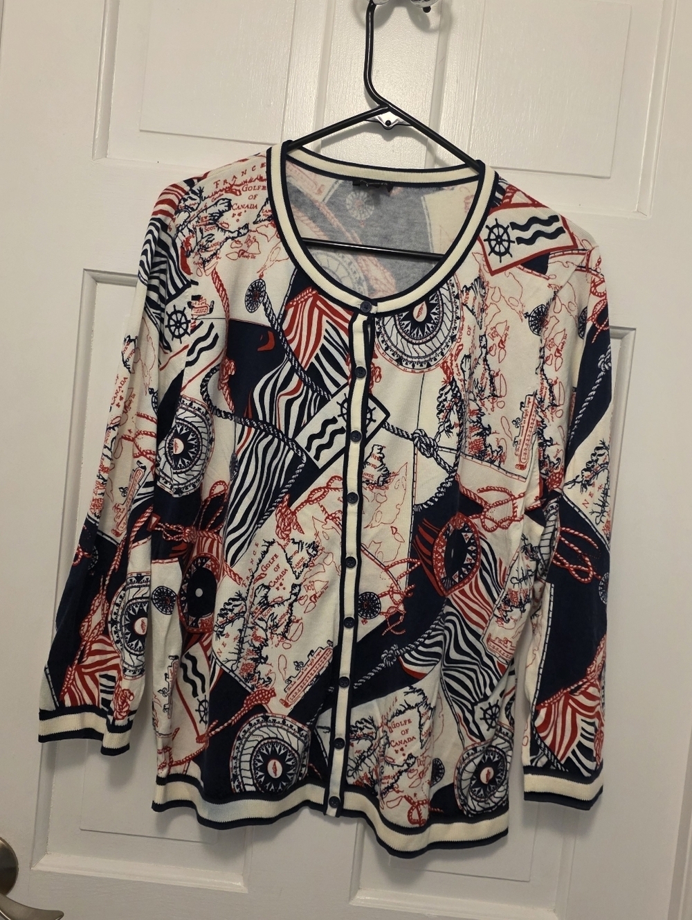 Talbots Sea Maps Nautical Lightweight Cardigan Size XL, Preppy